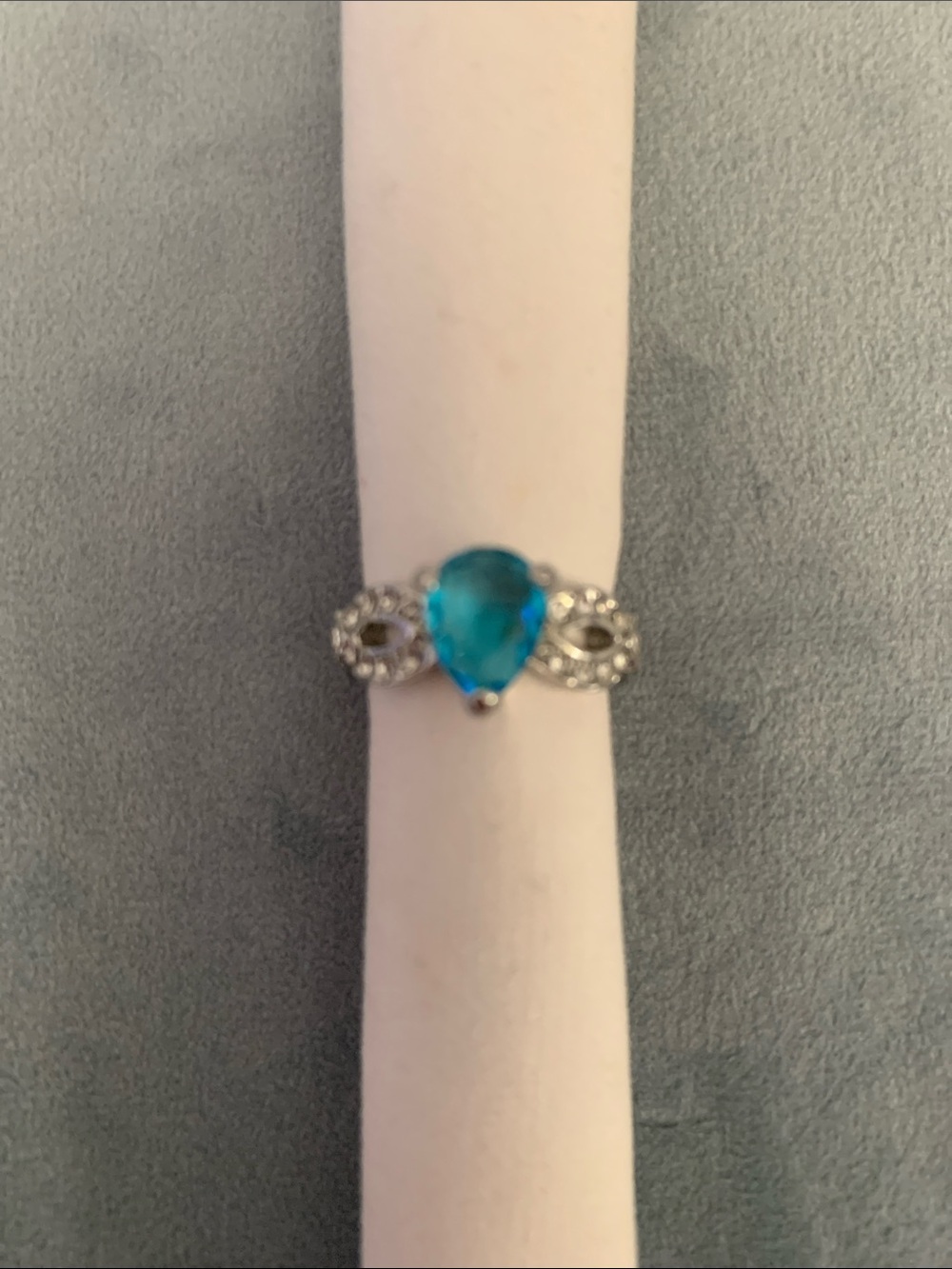 Teardrop Blue Crystal Accent Ring in Silver-Tone